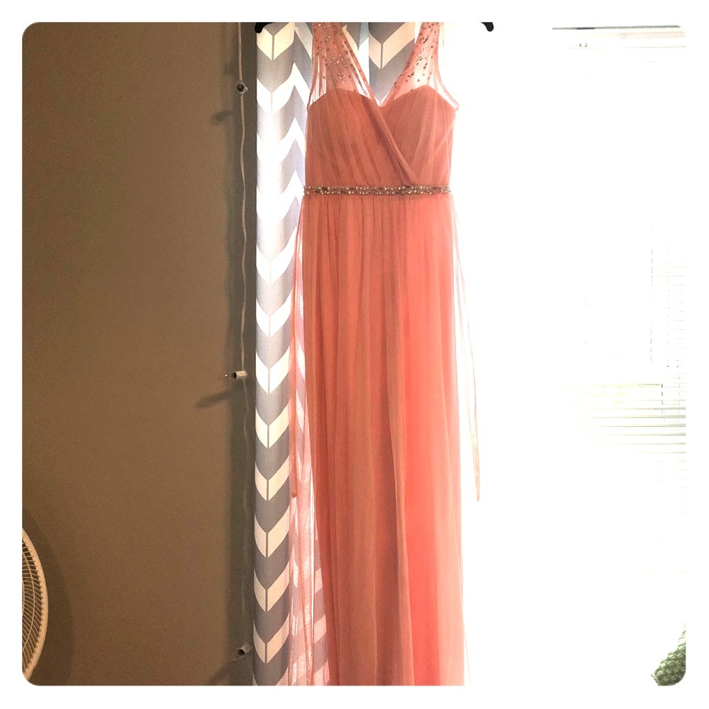 Long peach prom dress